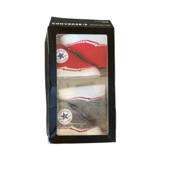 Converse Infant Booties Set Of 2 Red & Grey Socks 0-6 Months - Picture 2 of 3